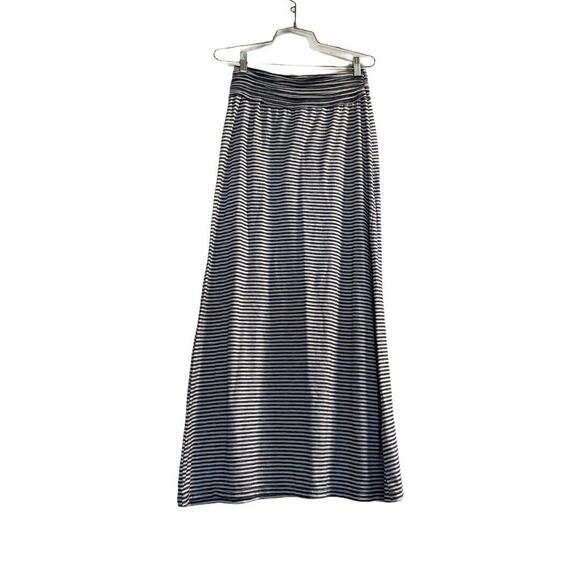 Max Studio Long Maxi skirt Striped Stretch ivory gray sz m Modest A Line - Picture 1 of 9